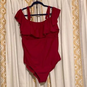 Hot pink off the shoulder one piece swimsuit